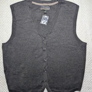 Jos A Bank Reserve Merino Wool Sweater Vest Brown Button Front Men's L